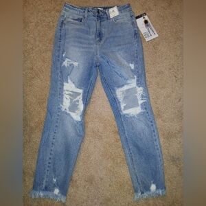 NWT! CELLO Super High Rise Light Blue Distressed Jeans 7/28